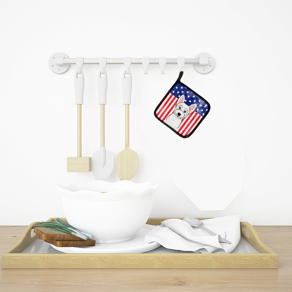 American Flag and Westie Pot Holder Set of 2 Heat Resistant Quilted Hot Pads 7.5 x 7.5 Inch, Insulated Kitchen Trivets for Cooking & Baking
