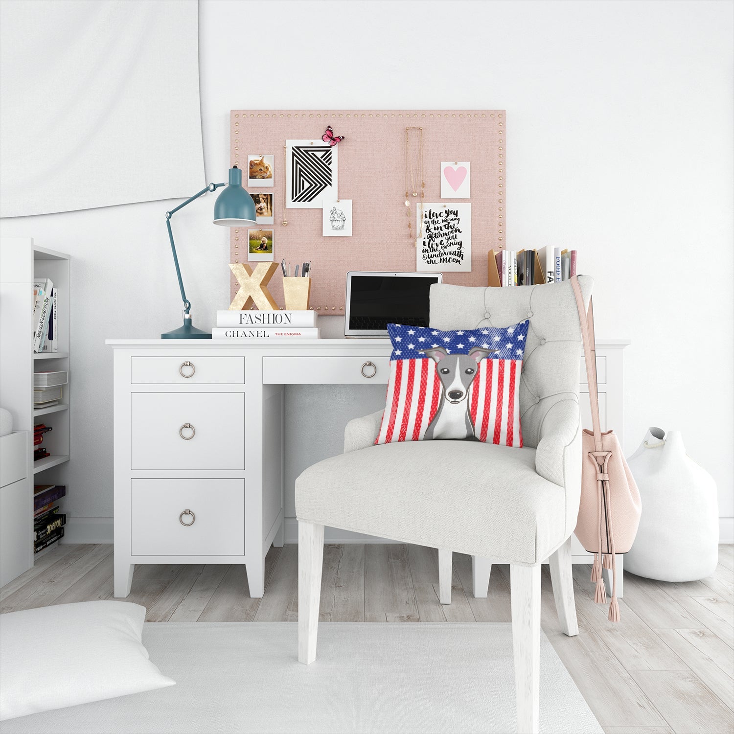 American Flag and Italian Greyhound Decorative Throw Pillow 14x14 Indoor Outdoor Accent Cushion, Fabric Cover with Insert for Sofa, Bed, Porch & Living Room