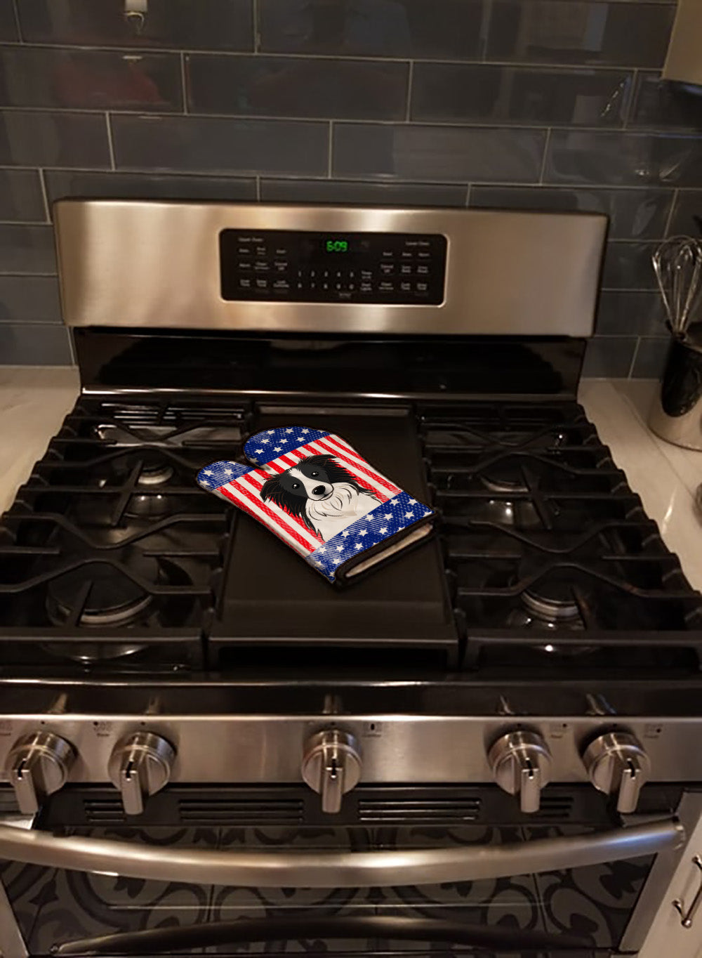 American Flag and Border Collie Oven Mitt Heat Resistant Thick Oven Mitt for Hot Pans and Oven, Kitchen Mitt Protect Hands, Cooking Baking Glove