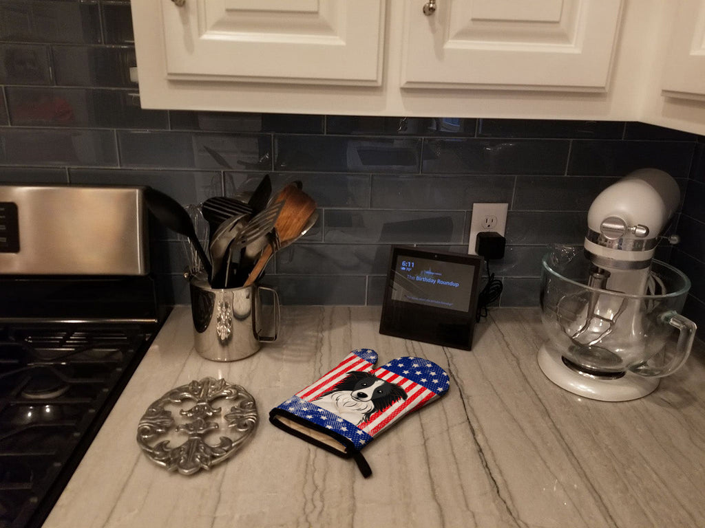 American Flag and Border Collie Oven Mitt Heat Resistant Thick Oven Mitt for Hot Pans and Oven, Kitchen Mitt Protect Hands, Cooking Baking Glove