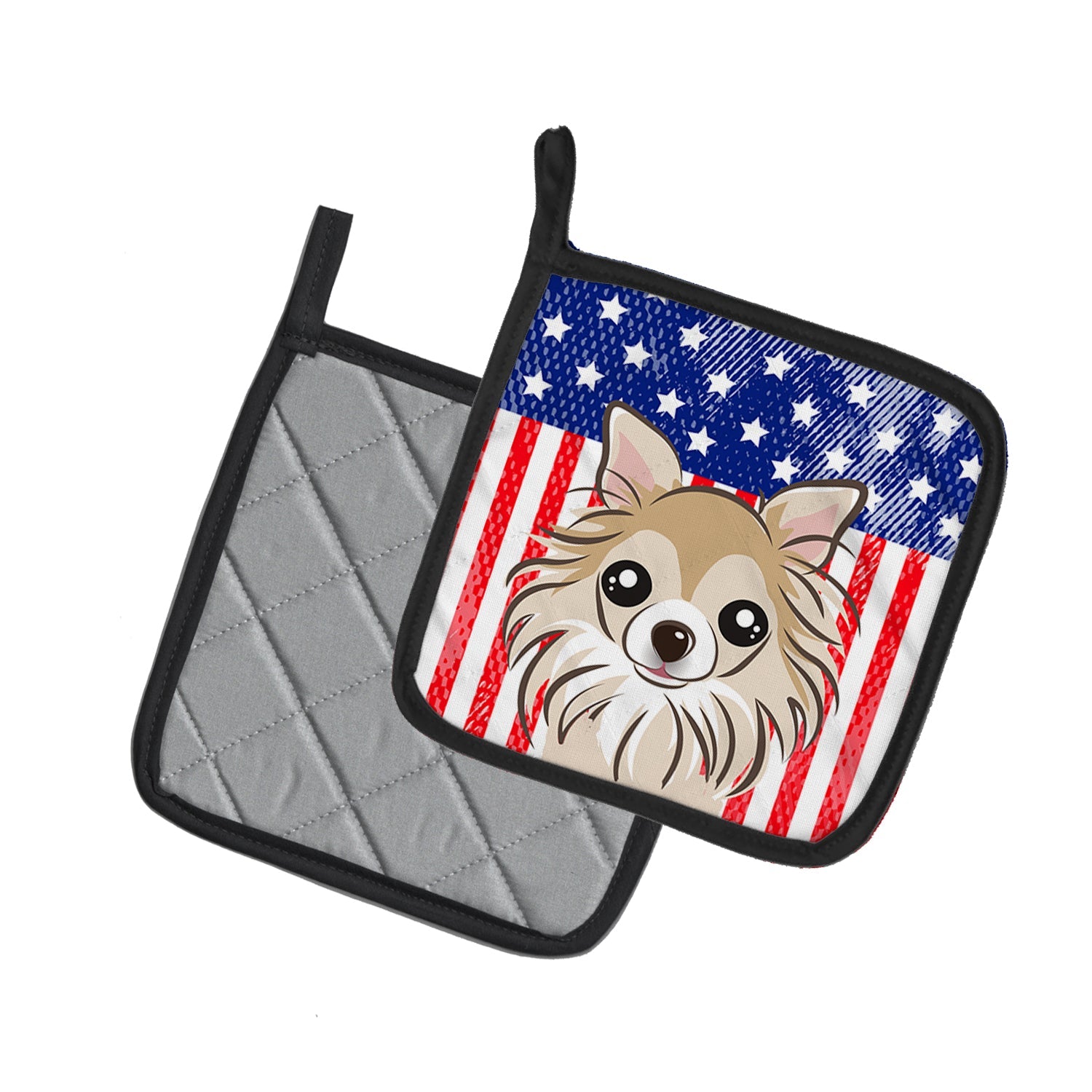 American Flag and Chihuahua Pot Holder Set of 2 Heat Resistant Quilted Hot Pads 7.5 x 7.5 Inch, Insulated Kitchen Trivets for Cooking & Baking