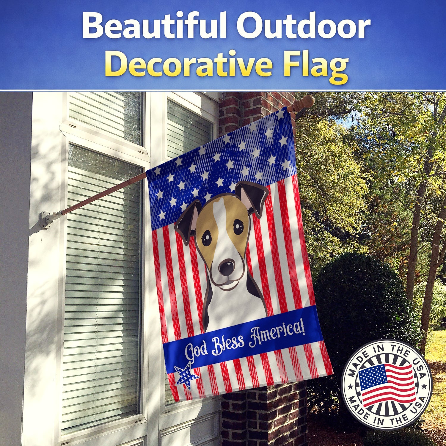 American Flag and Jack Russell Terrier House Flag 28x40 Porch Sleeve Pole Decorative Outside Yard Banner Artwork Wall Hanging, Polyester
