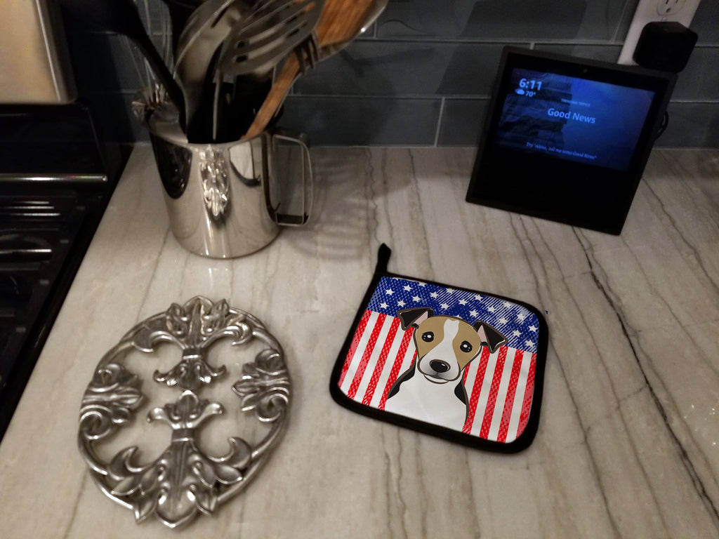 American Flag and Jack Russell Terrier Pot Holder Set of 2 Heat Resistant Quilted Hot Pads 7.5 x 7.5 Inch, Insulated Kitchen Trivets for Cooking & Baking