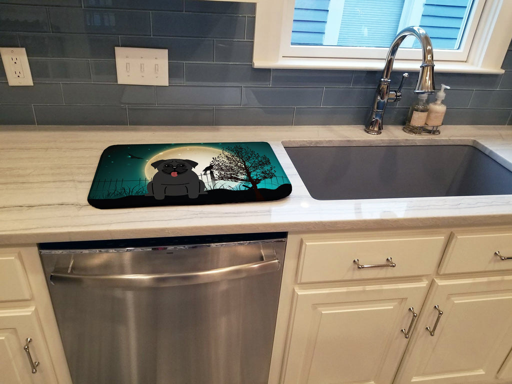 Halloween Scary Pug Black Dish Drying Mat Absorbent Dish Drying Mat Pad for Kitchen Counter Dish Drainer Mat for Countertop, 14 x 21", Multicolor