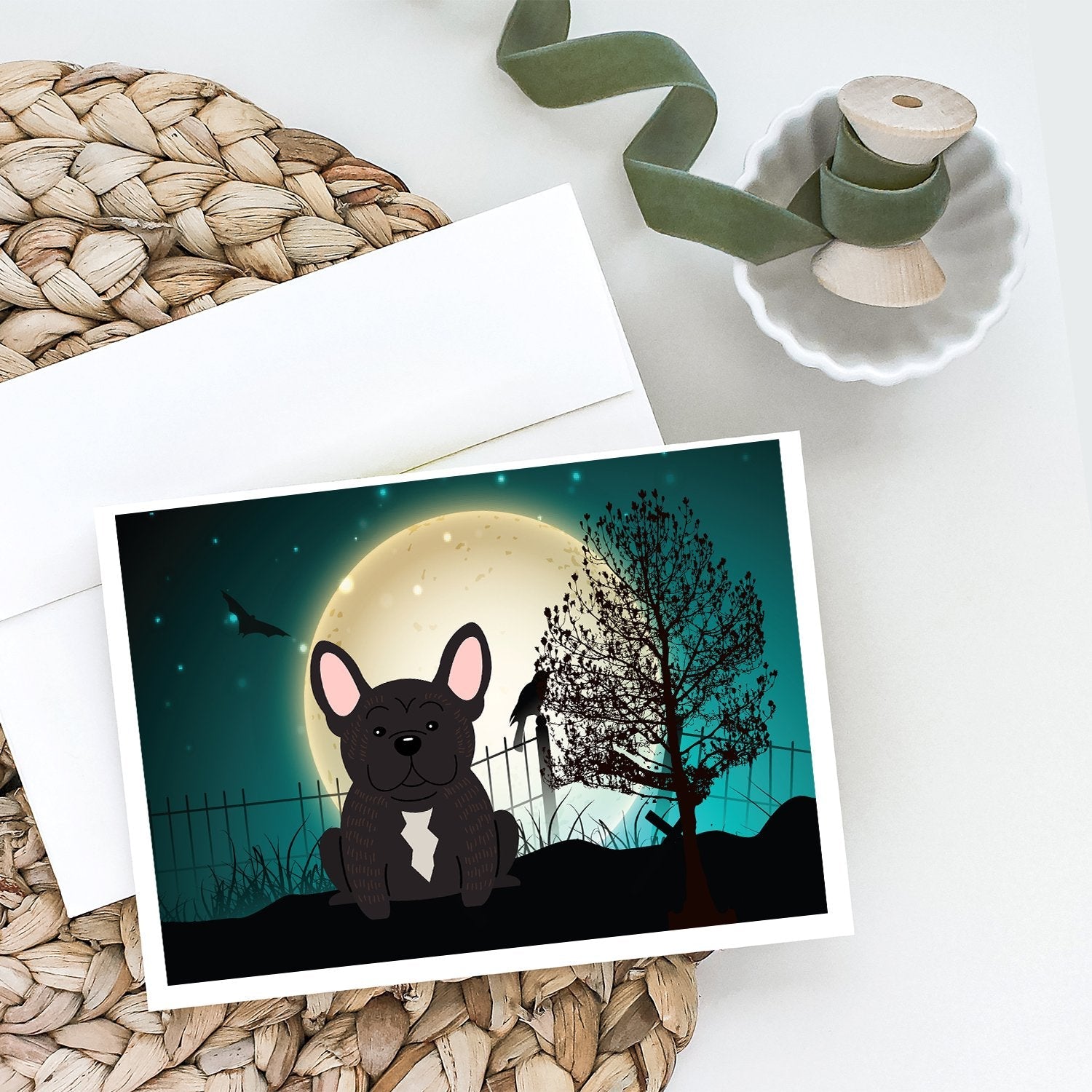 Halloween Scary French Bulldog Brindle Greeting Cards Pack of 8 Blank Cards with Envelopes Whimsical A7 Size 5x7
