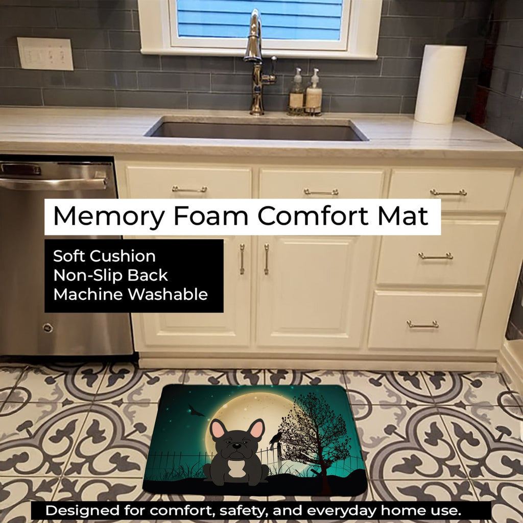Halloween Scary French Bulldog Black Memory Foam Kitchen Mat Machine Washable Anti-Fatigue Cushion Comfort Bath or Kitchen Rug