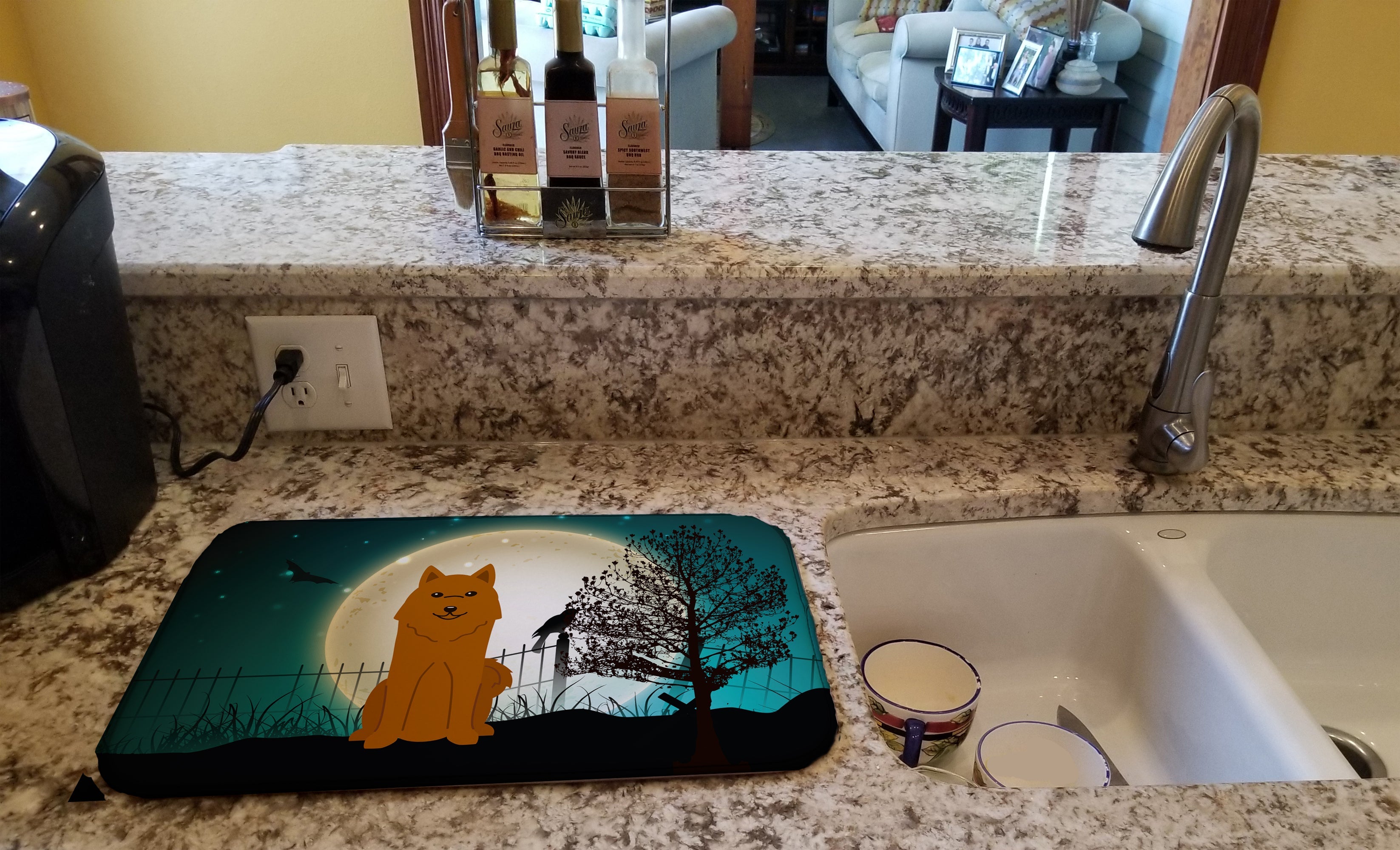 Halloween Scary Karelian Bear Dog Dish Drying Mat Absorbent Dish Drying Mat Pad for Kitchen Counter Dish Drainer Mat for Countertop, 14 x 21", Multicolor
