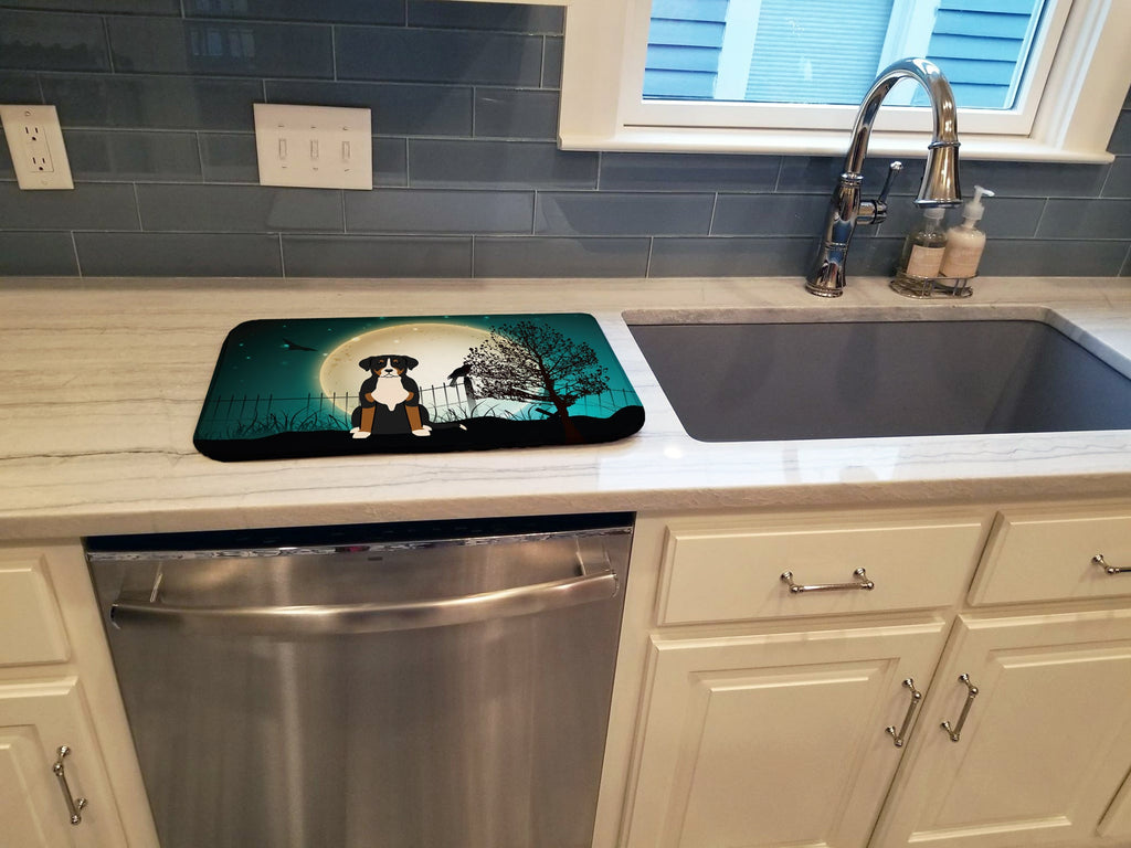 Halloween Scary Greater Swiss Mountain Dog Dish Drying Mat Absorbent Dish Drying Mat Pad for Kitchen Counter Dish Drainer Mat for Countertop, 14 x 21", Multicolor