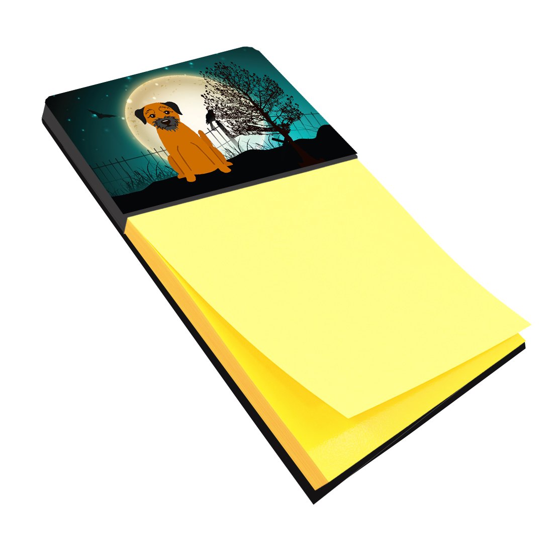 Halloween Scary Border Terrier Watercolor Sticky Note Holder Refillable Dispenser Desk Accessory 3x3 Pad Gift