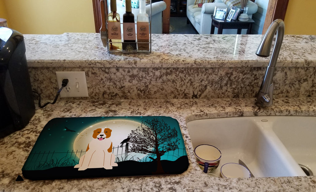 Halloween Scary Central Asian Shepherd Dog Dish Drying Mat Absorbent Dish Drying Mat Pad for Kitchen Counter Dish Drainer Mat for Countertop, 14 x 21", Multicolor