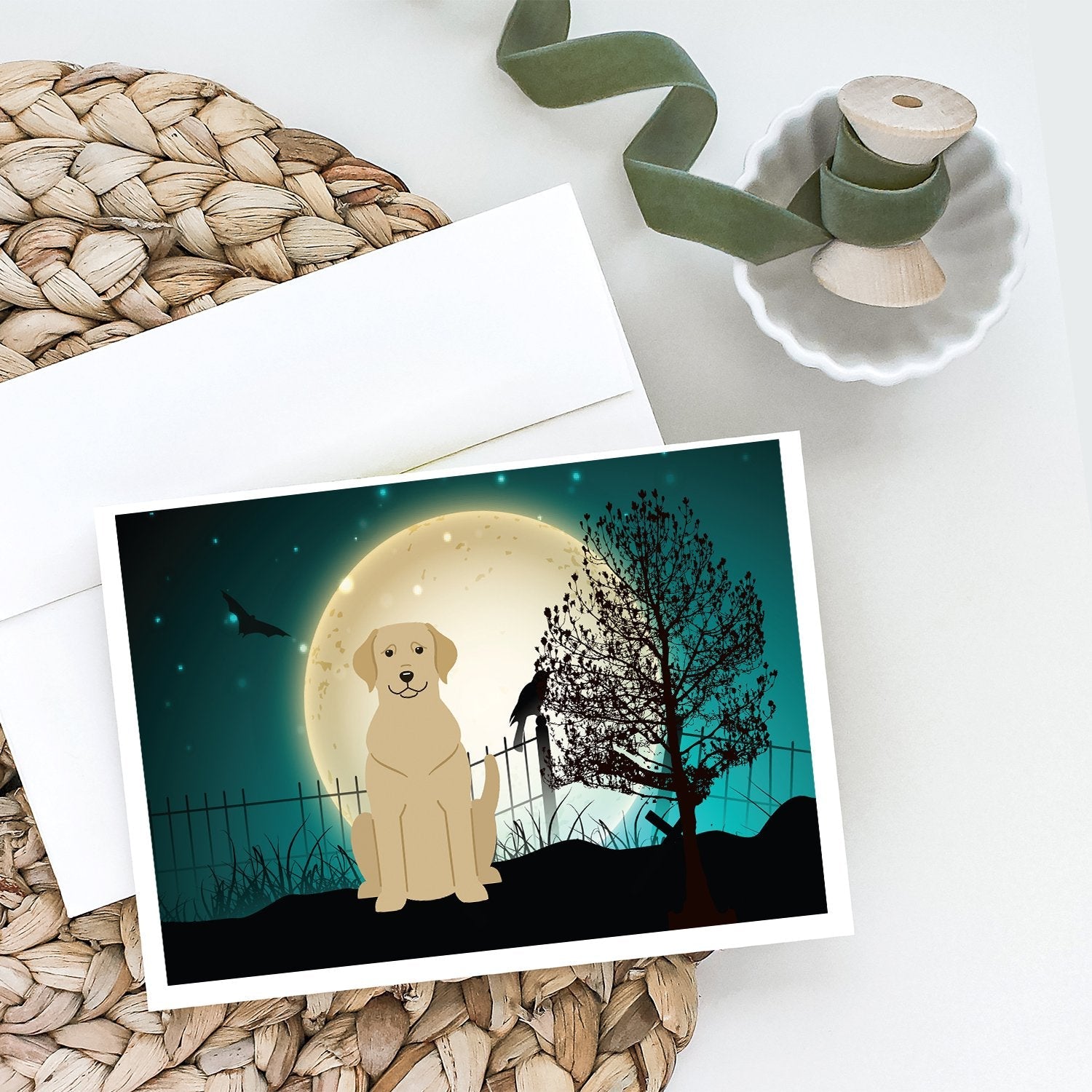 Halloween Scary Yellow Labrador Greeting Cards Pack of 8 Blank Cards with Envelopes Whimsical A7 Size 5x7