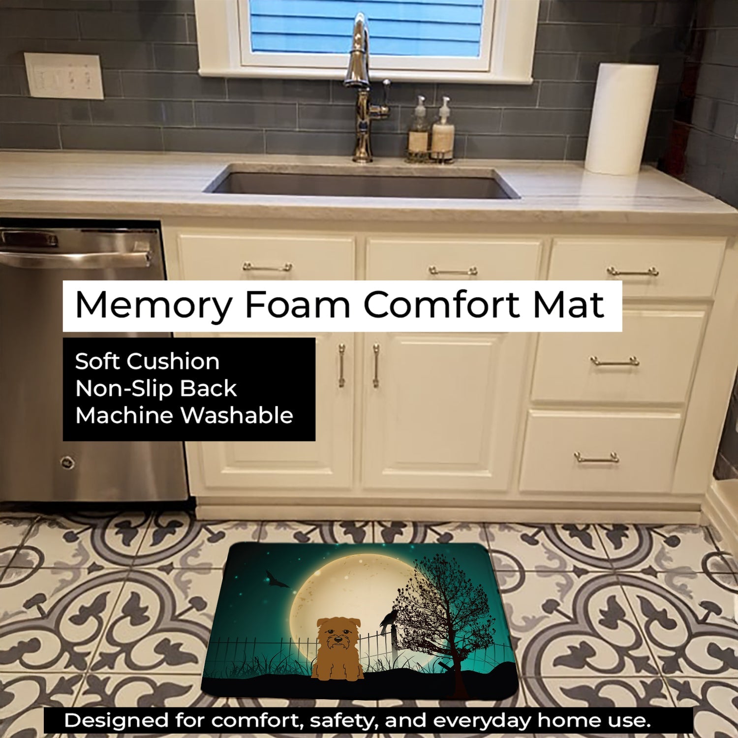 Halloween Scary Glen of Imal Tan Memory Foam Kitchen Mat Machine Washable Anti-Fatigue Cushion Comfort Bath or Kitchen Rug