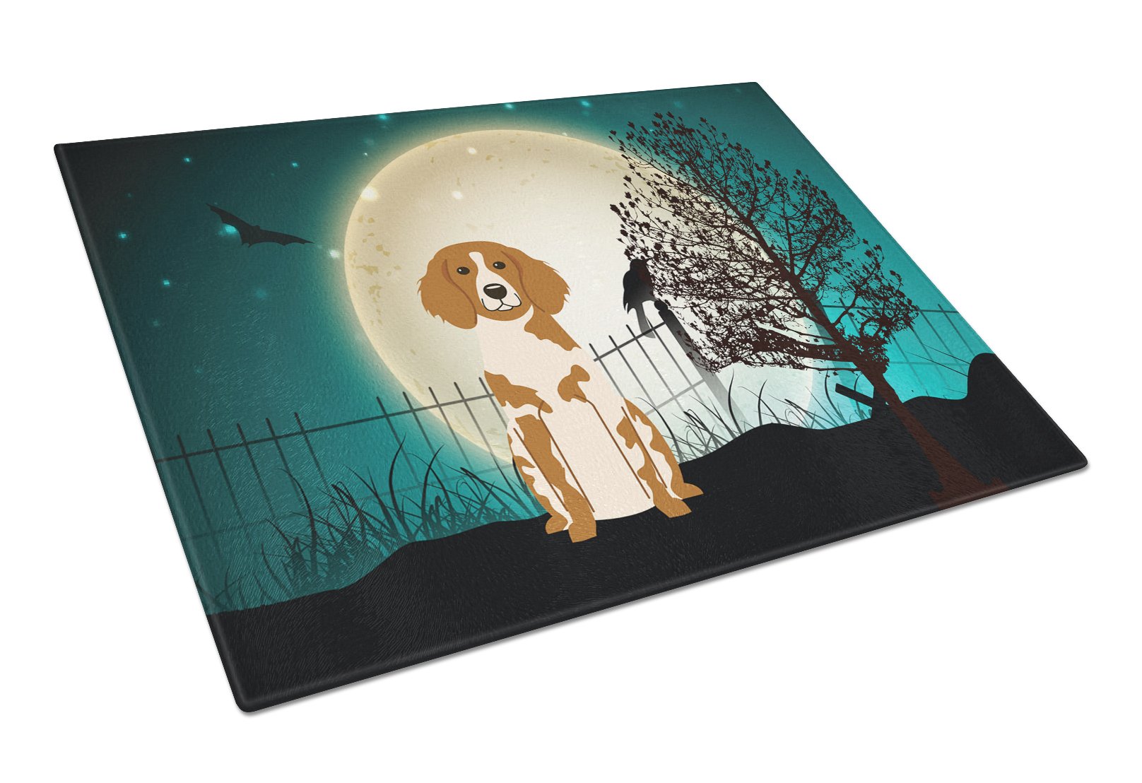 Halloween Scary Brittany Spaniel Cutting Board Tempered Glass Kitchen Cutting Surface, Heat Resistant Chopping, Non-Slip Feet, Food Prep & Serving