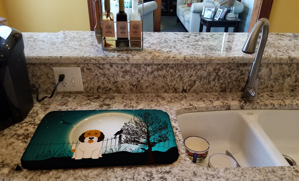 Halloween Scary Petit Basset Griffon Veenden Dish Drying Mat Absorbent Dish Drying Mat Pad for Kitchen Counter Dish Drainer Mat for Countertop, 14 x 21", Multicolor