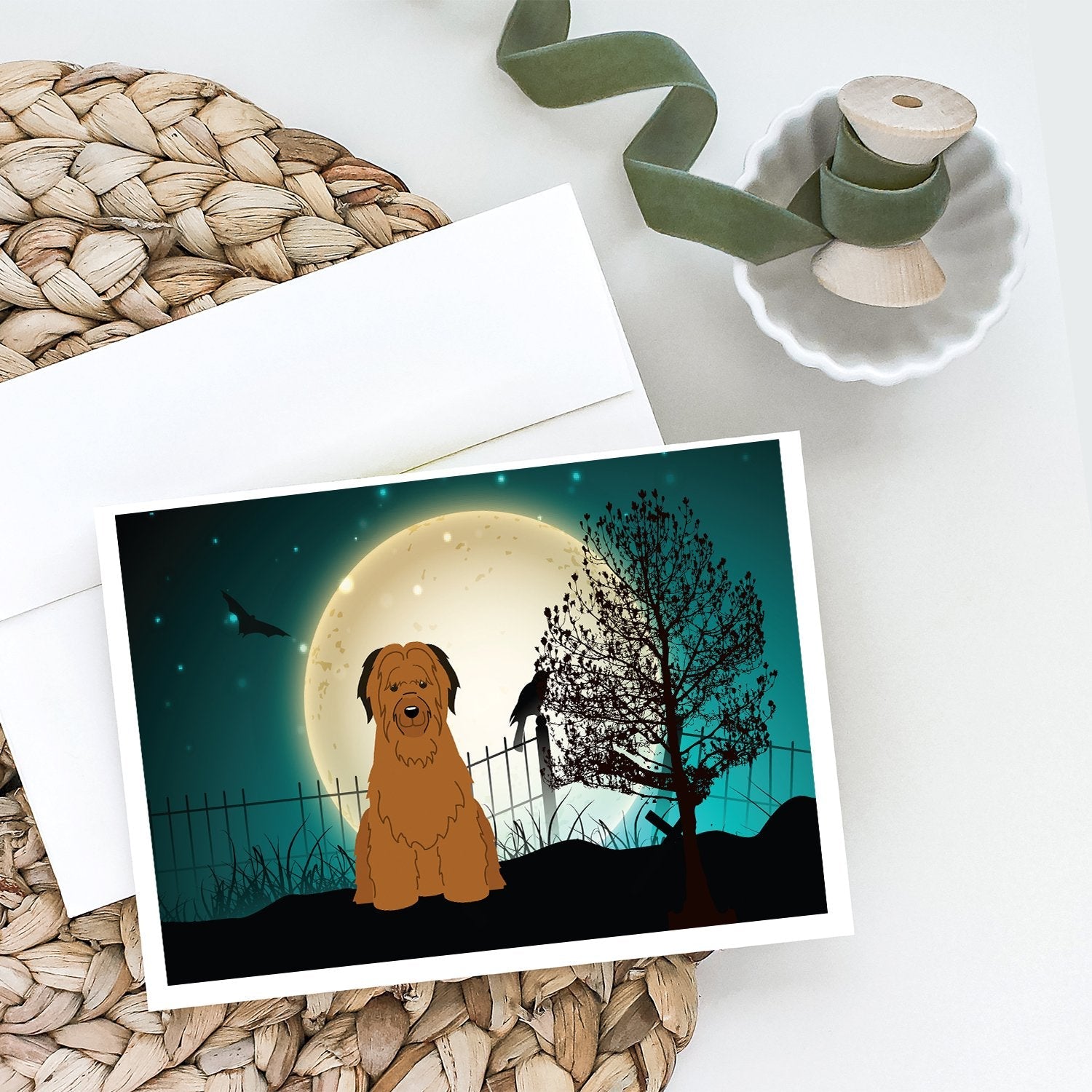 Halloween Scary Briard Brown Greeting Cards Pack of 8 Blank Cards with Envelopes Whimsical A7 Size 5x7