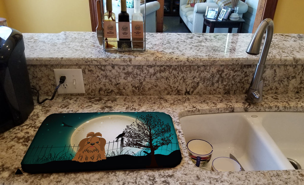 Halloween Scary Shih Tzu Chocolate Dish Drying Mat Absorbent Dish Drying Mat Pad for Kitchen Counter Dish Drainer Mat for Countertop, 14 x 21", Multicolor