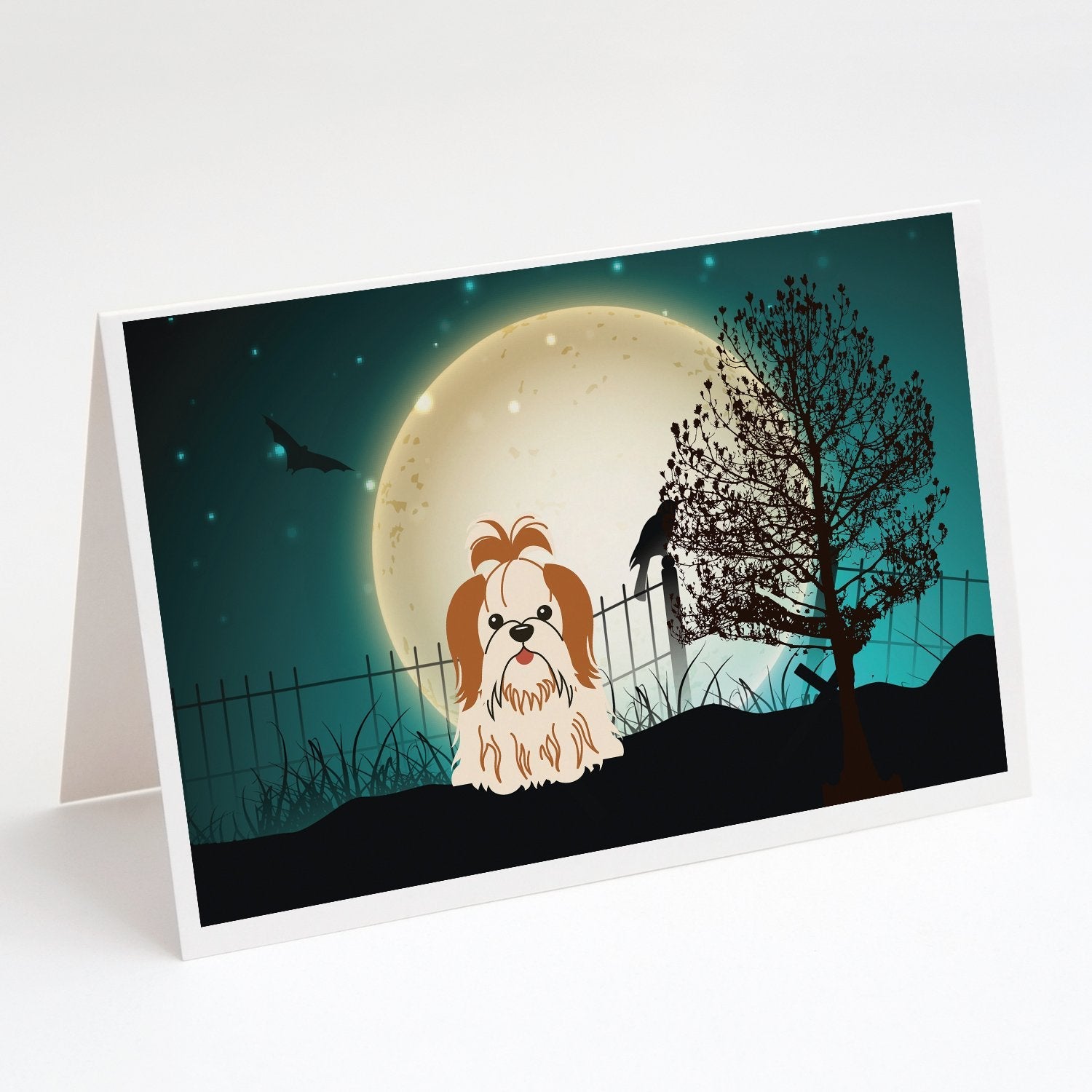Halloween Scary Shih Tzu Red White Greeting Cards Pack of 8 Blank Cards with Envelopes Whimsical A7 Size 5x7