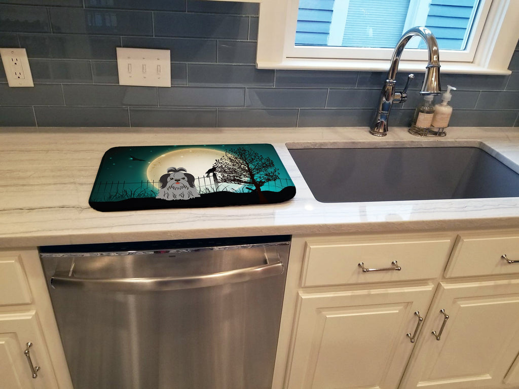Halloween Scary Shih Tzu Black Silver Dish Drying Mat Absorbent Dish Drying Mat Pad for Kitchen Counter Dish Drainer Mat for Countertop, 14 x 21", Multicolor