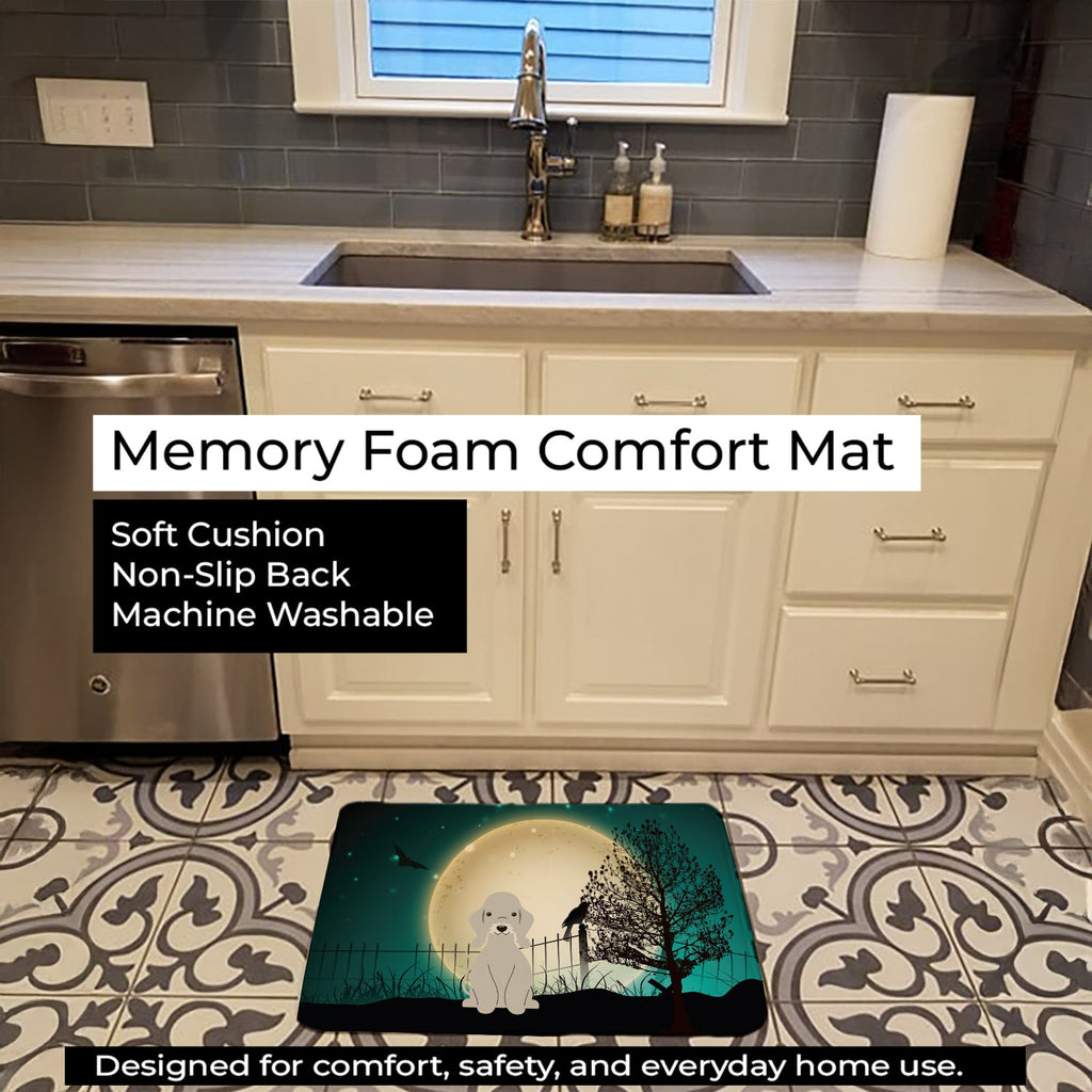 Halloween Scary Bedlington Terrier Blue Memory Foam Kitchen Mat Machine Washable Anti-Fatigue Cushion Comfort Bath or Kitchen Rug