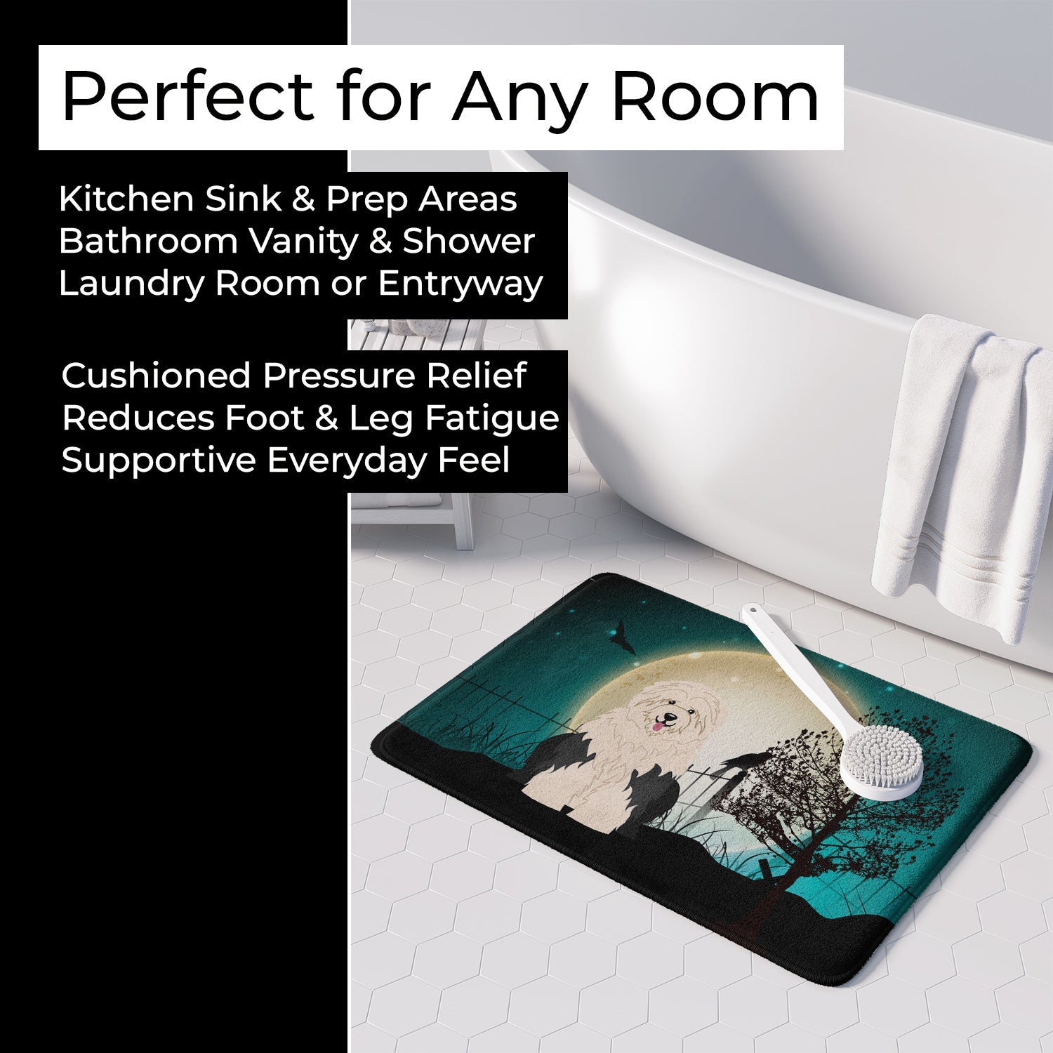 Halloween Scary Old English Sheepdog Memory Foam Kitchen Mat Machine Washable Anti-Fatigue Cushion Comfort Bath or Kitchen Rug