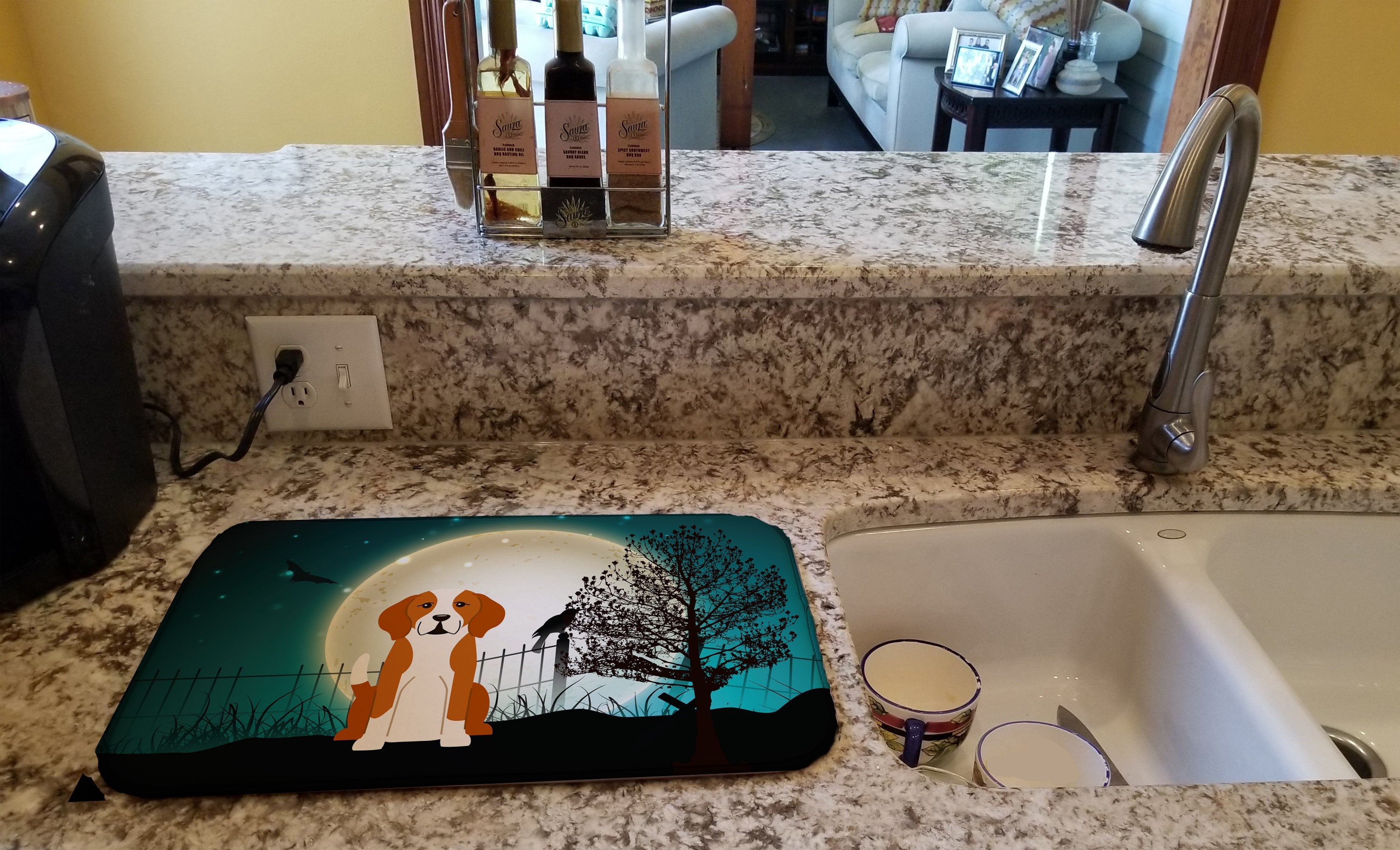 Halloween Scary English Foxhound Dish Drying Mat Absorbent Dish Drying Mat Pad for Kitchen Counter Dish Drainer Mat for Countertop, 14 x 21", Multicolor