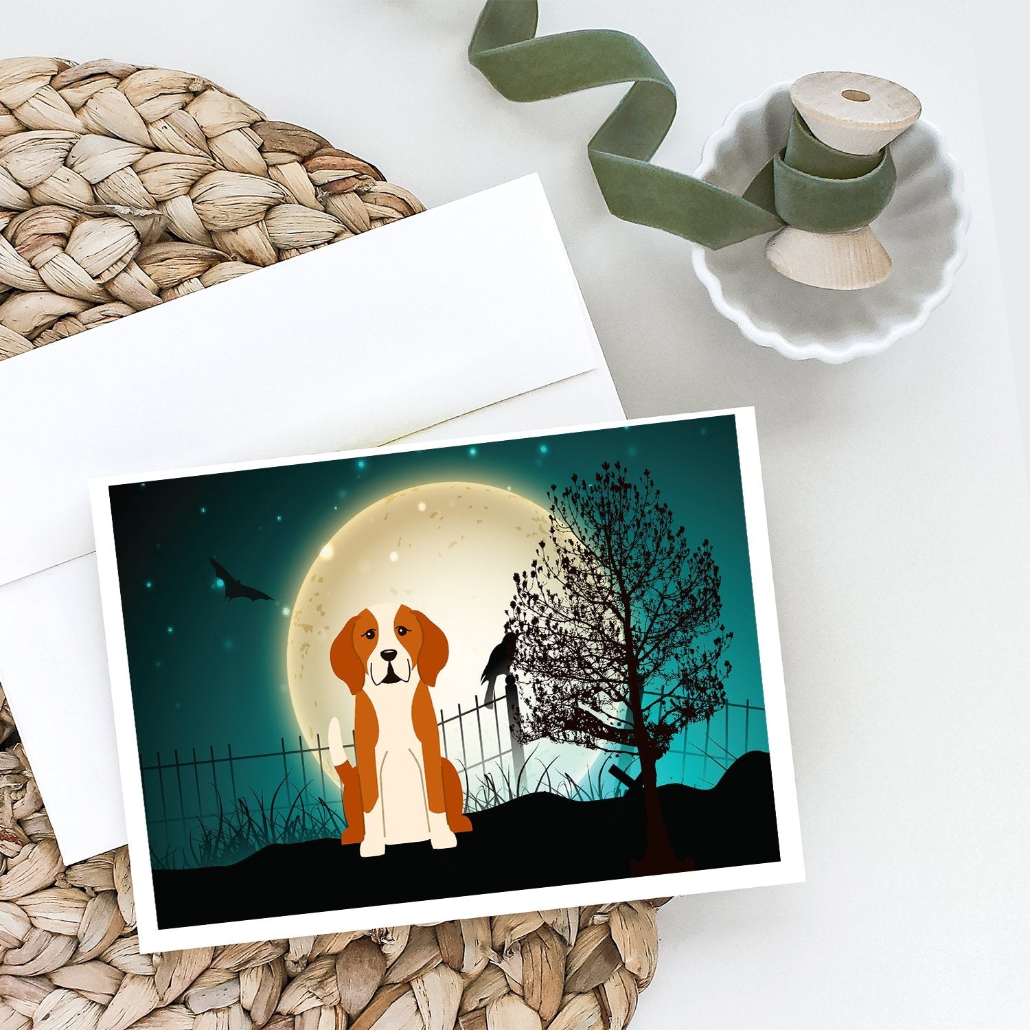 Halloween Scary English Foxhound Greeting Cards Pack of 8 Blank Cards with Envelopes Whimsical A7 Size 5x7