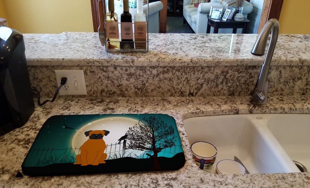 Halloween Scary Fawn Boxer Dish Drying Mat Absorbent Dish Drying Mat Pad for Kitchen Counter Dish Drainer Mat for Countertop, 14 x 21", Multicolor