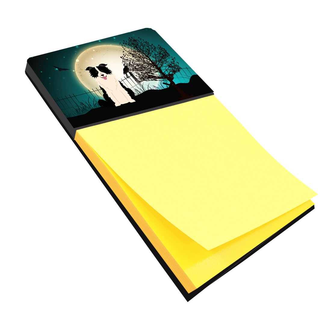 Halloween Scary Border Collie Black White Watercolor Sticky Note Holder Refillable Dispenser Desk Accessory 3x3 Pad Gift