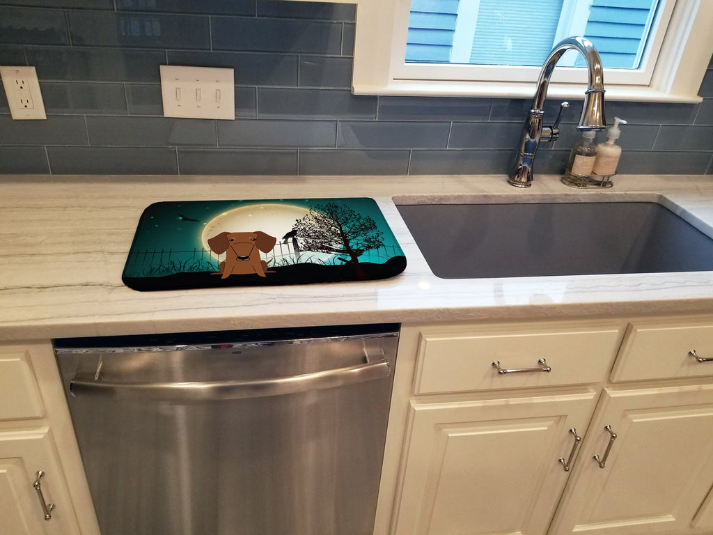 Halloween Scary Dachshund Red Brown Dish Drying Mat Absorbent Dish Drying Mat Pad for Kitchen Counter Dish Drainer Mat for Countertop, 14 x 21", Multicolor