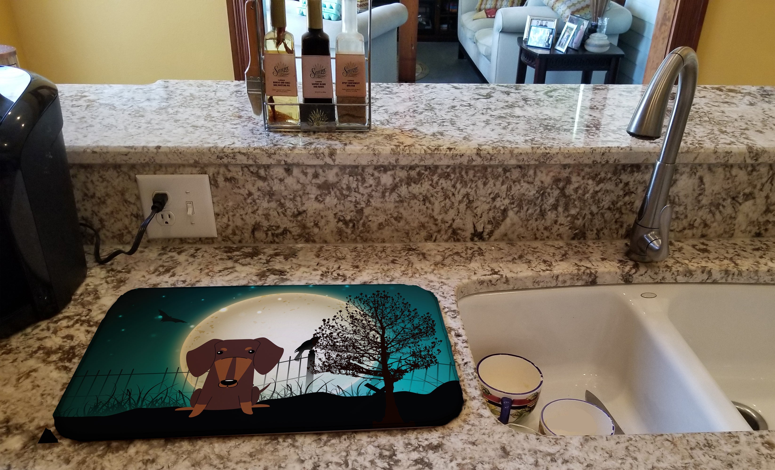 Halloween Scary Dachshund Chocolate Dish Drying Mat Absorbent Dish Drying Mat Pad for Kitchen Counter Dish Drainer Mat for Countertop, 14 x 21", Multicolor