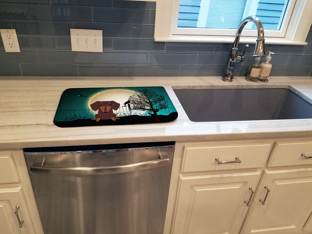 Halloween Scary Dachshund Chocolate Dish Drying Mat Absorbent Dish Drying Mat Pad for Kitchen Counter Dish Drainer Mat for Countertop, 14 x 21", Multicolor