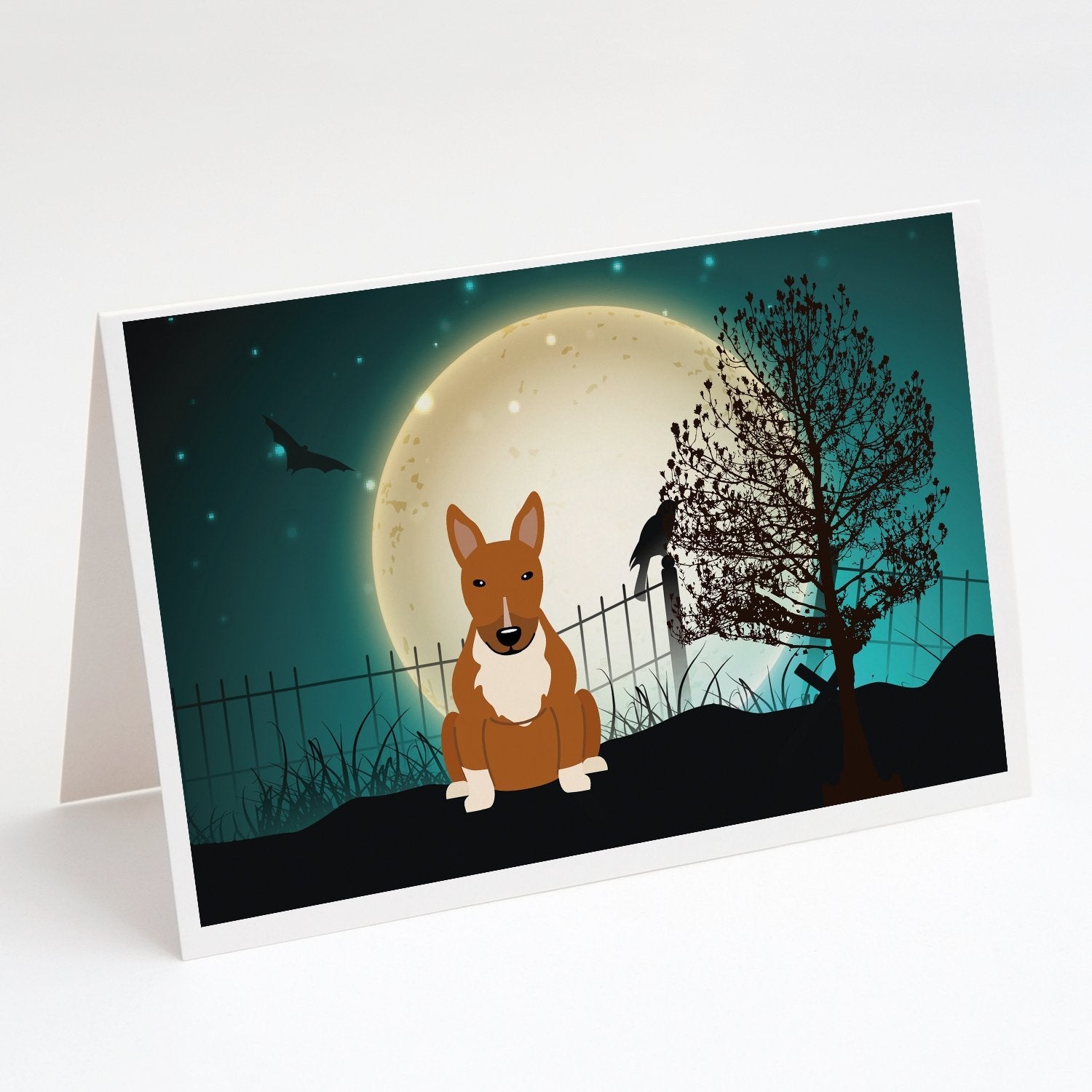 Halloween Scary Bull Terrier Red Greeting Cards Pack of 8 Blank Cards with Envelopes Whimsical A7 Size 5x7