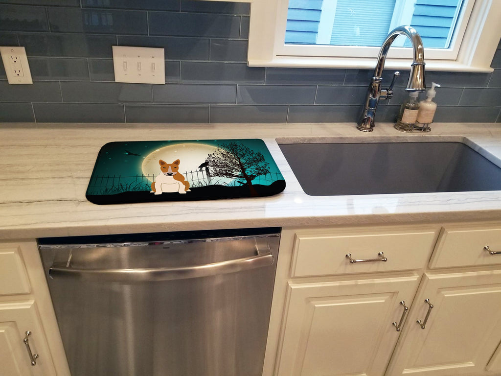 Halloween Scary Bull Terrier Red White Dish Drying Mat Absorbent Dish Drying Mat Pad for Kitchen Counter Dish Drainer Mat for Countertop, 14 x 21", Multicolor