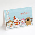 Merry Christmas Carolers Pug Brown Greeting Cards Pack of 8 Blank Cards with Envelopes Whimsical A7 Size 5x7