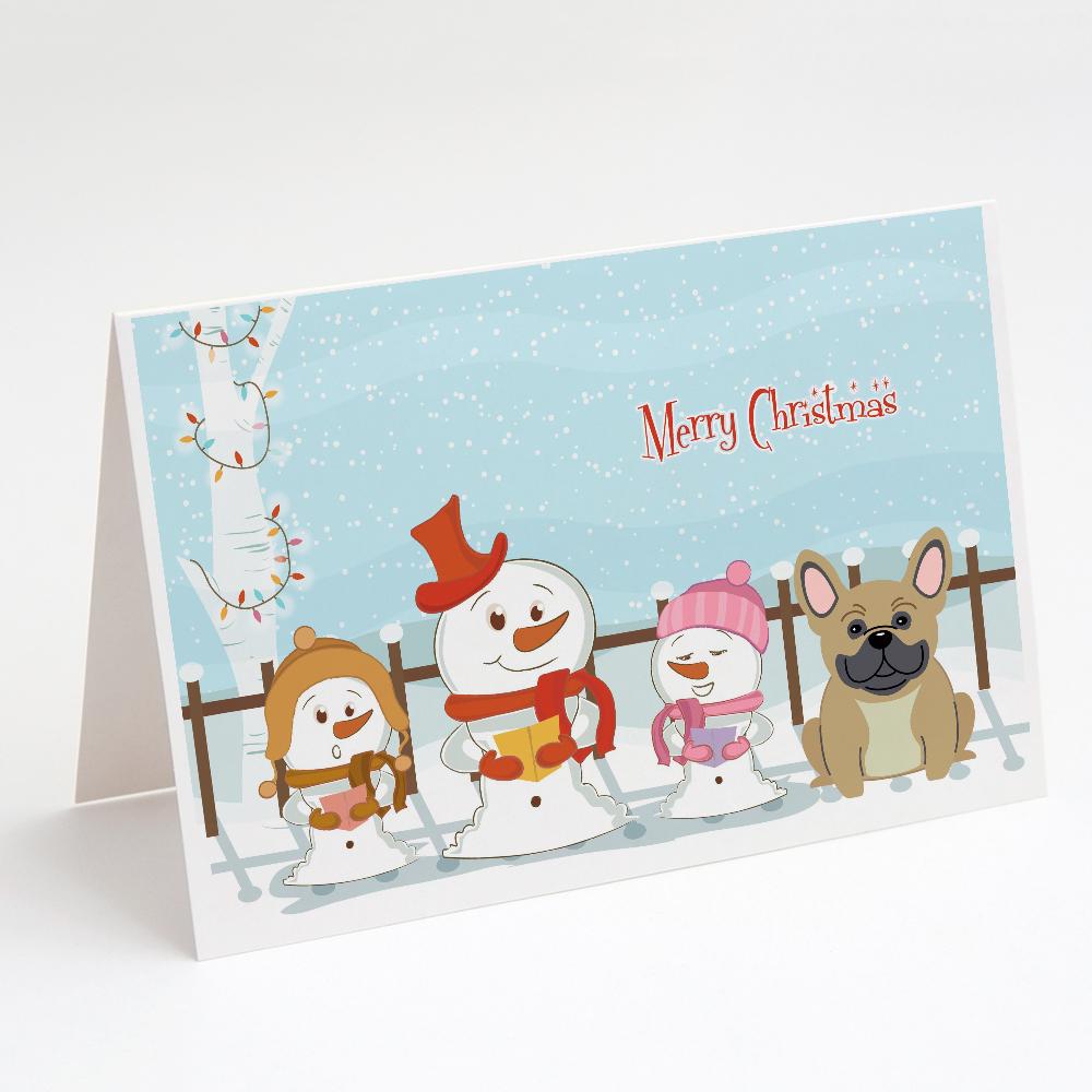 Merry Christmas Carolers French Bulldog Cream Greeting Cards Pack of 8 Blank Cards with Envelopes Whimsical A7 Size 5x7