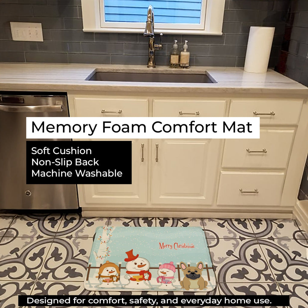 Merry Christmas Carolers French Bulldog Cream Memory Foam Kitchen Mat Machine Washable Anti-Fatigue Cushion Comfort Bath or Kitchen Rug
