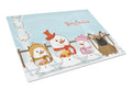 Merry Christmas Carolers French Bulldog Brown Cutting Board Tempered Glass Kitchen Cutting Surface, Heat Resistant Chopping, Non-Slip Feet, Food Prep & Serving
