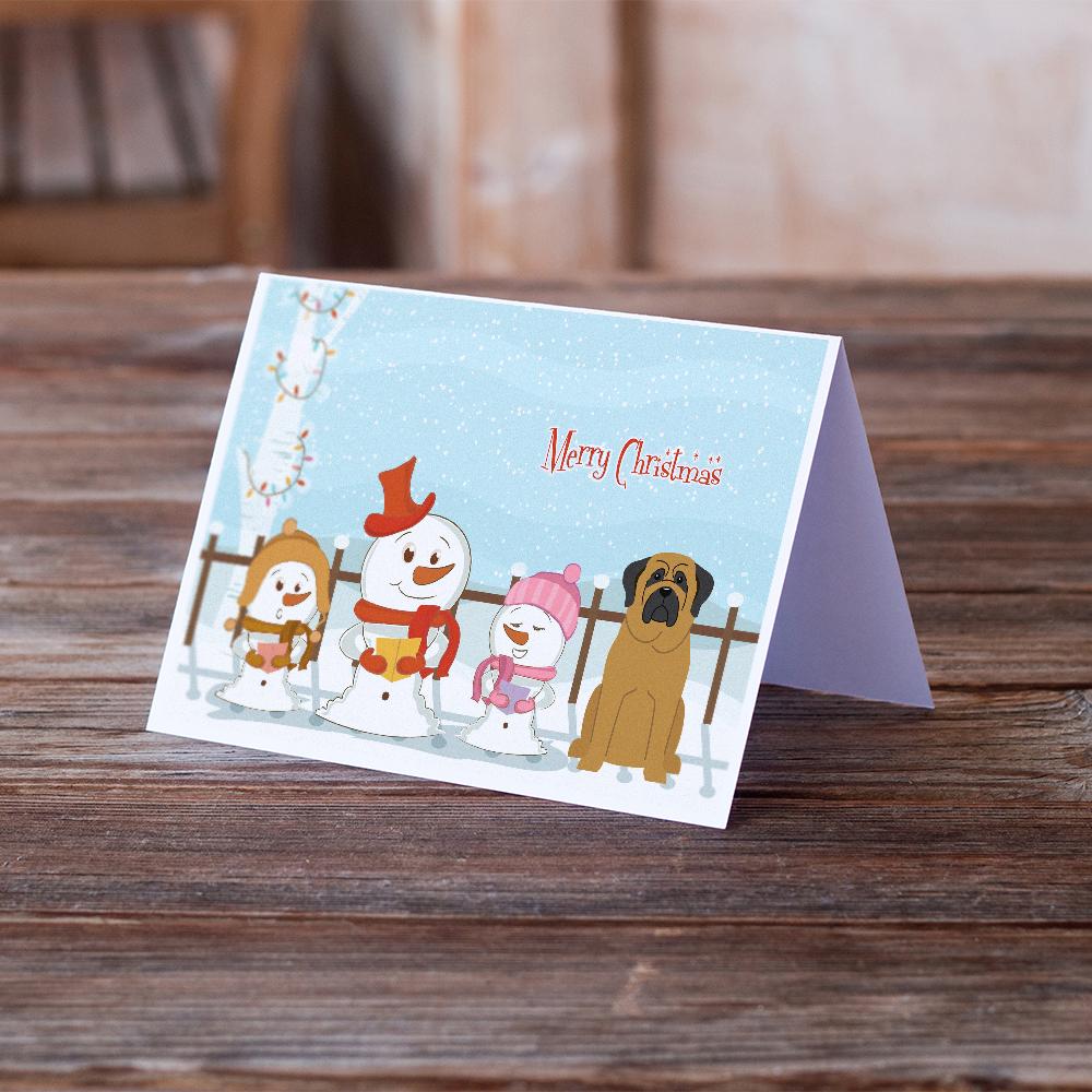 Merry Christmas Carolers Mastiff Greeting Cards Pack of 8 Blank Cards with Envelopes Whimsical A7 Size 5x7