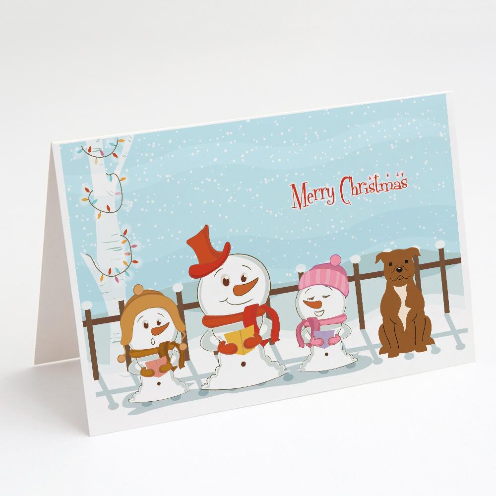 Merry Christmas Carolers Staffordshire Bull Terrier Brown Greeting Cards Pack of 8 Blank Cards with Envelopes Whimsical A7 Size 5x7