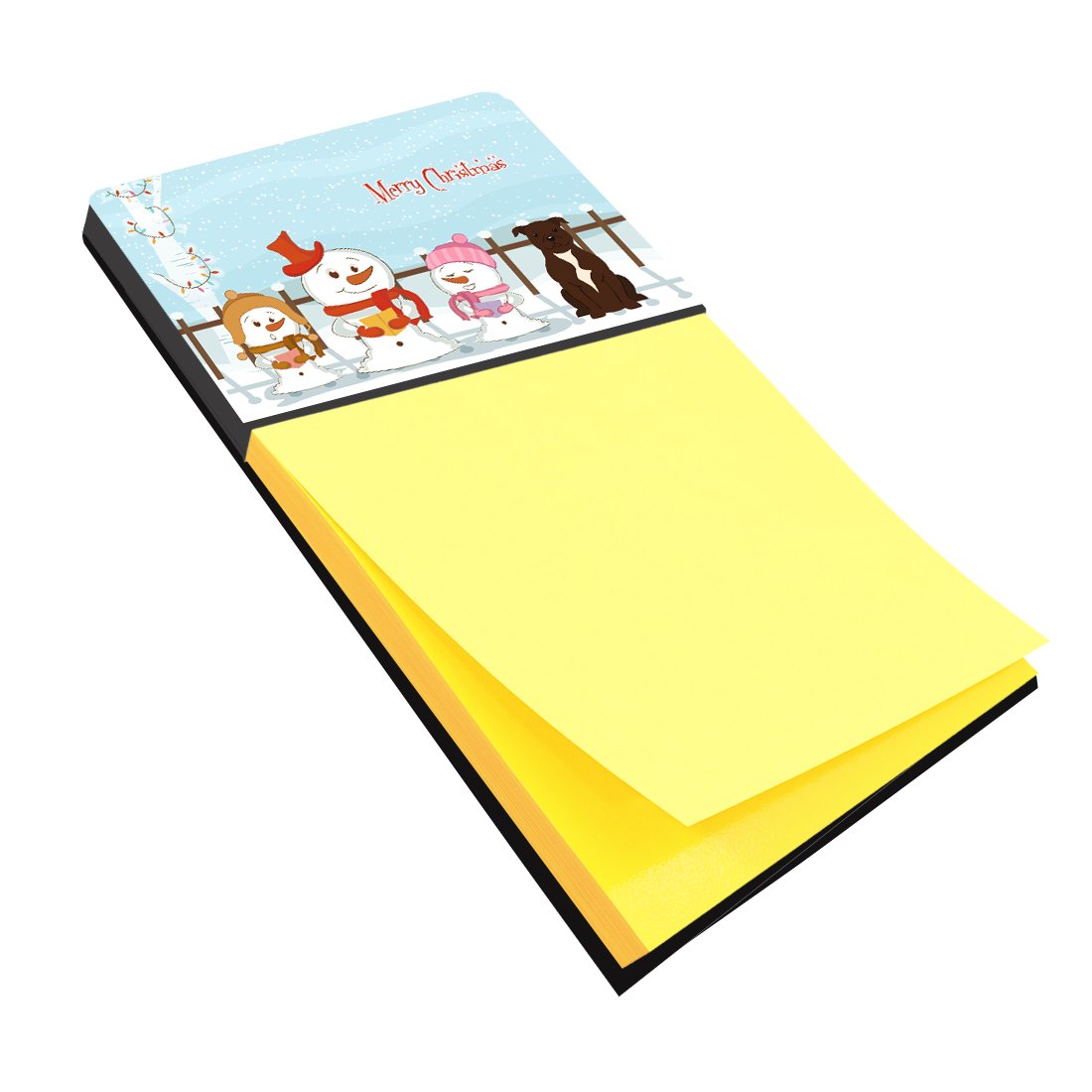 Merry Christmas Carolers Staffordshire Bull Terrier Chocolate Watercolor Sticky Note Holder Refillable Dispenser Desk Accessory 3x3 Pad Gift
