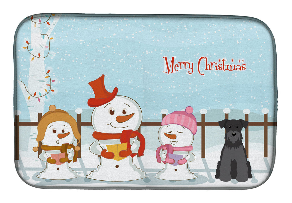 Merry Christmas Carolers Miniature Schnauzer Black Dish Drying Mat Absorbent Dish Drying Mat Pad for Kitchen Counter Dish Drainer Mat for Countertop, 14 x 21", Multicolor