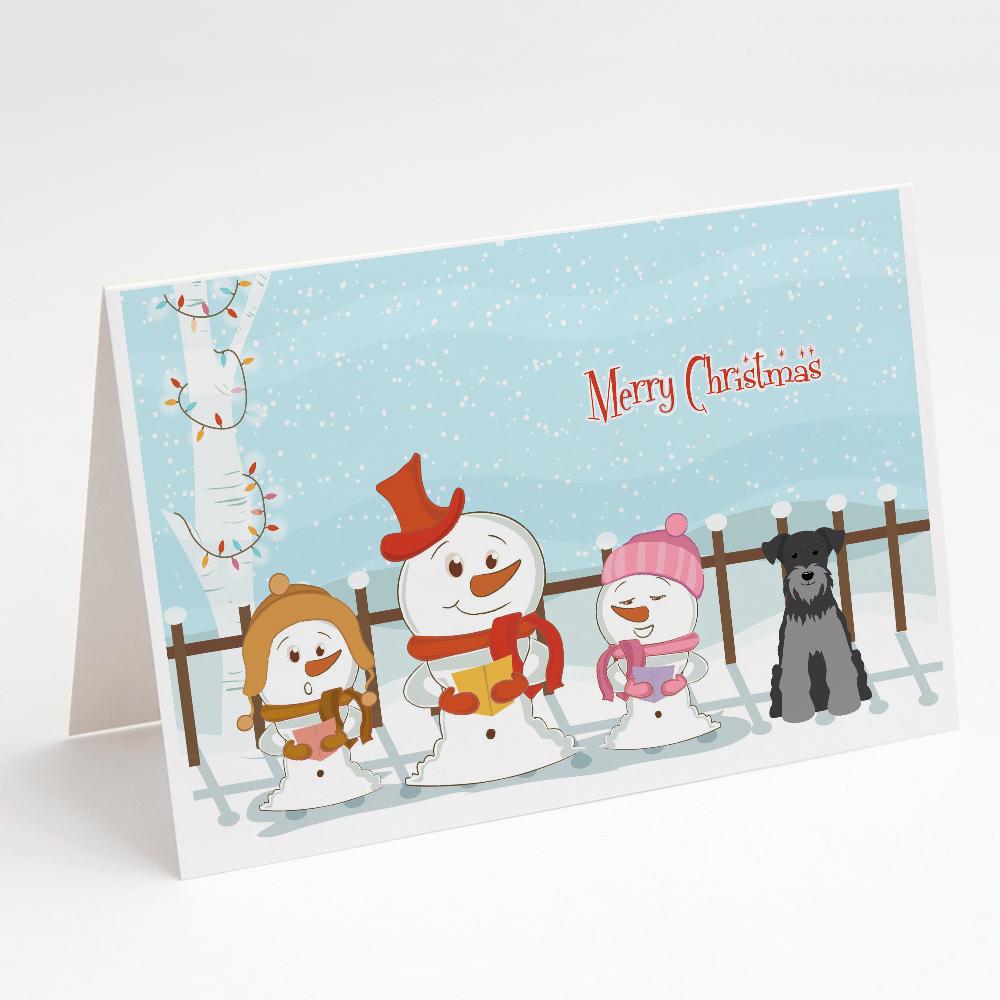 Merry Christmas Carolers Miniature Schnauzer Black Silver Greeting Cards Pack of 8 Blank Cards with Envelopes Whimsical A7 Size 5x7