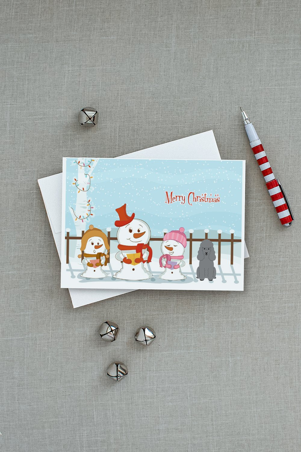 Merry Christmas Carolers Poodle Silver Greeting Cards Pack of 8 Blank Cards with Envelopes Whimsical A7 Size 5x7