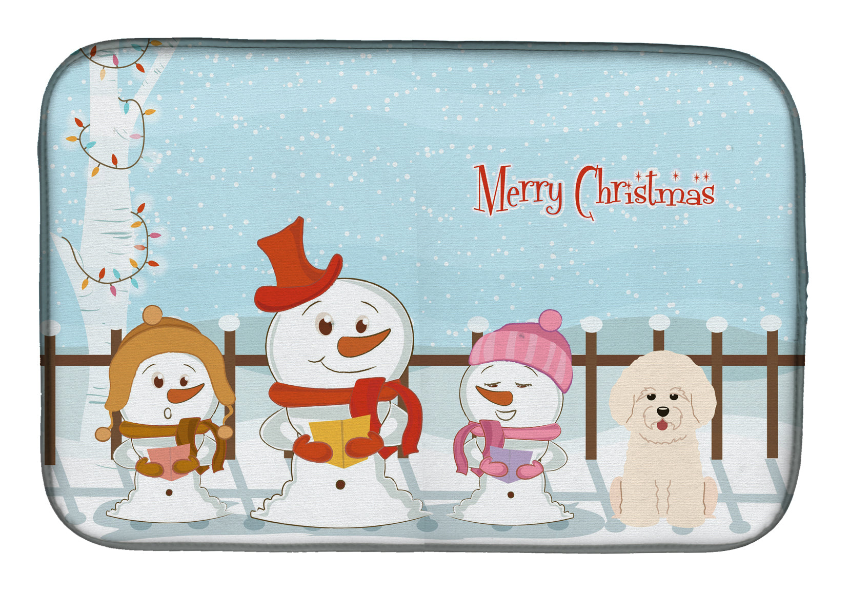 Merry Christmas Carolers Bichon Frise Dish Drying Mat Absorbent Dish Drying Mat Pad for Kitchen Counter Dish Drainer Mat for Countertop, 14 x 21", Multicolor