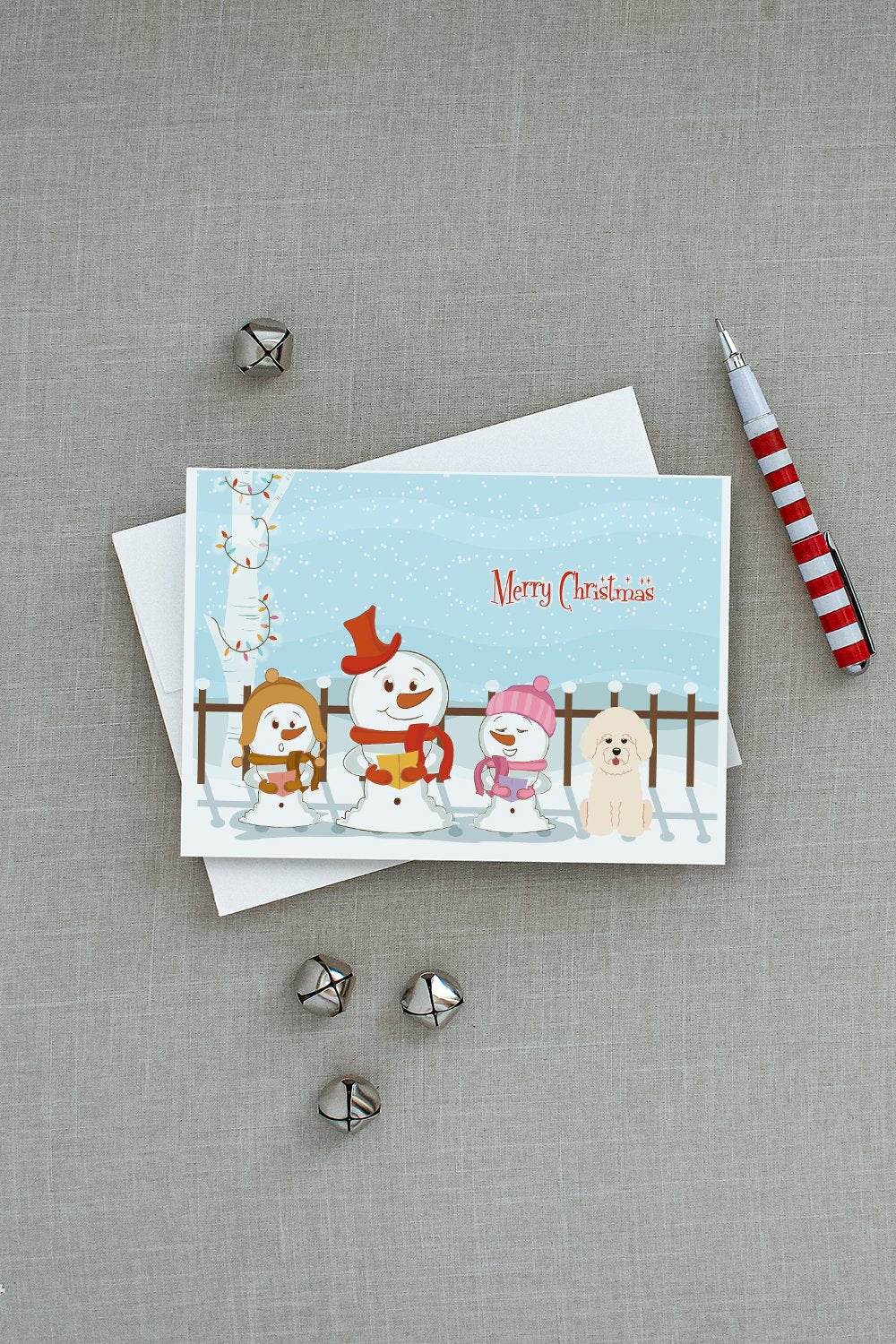 Merry Christmas Carolers Bichon Frise Greeting Cards Pack of 8 Blank Cards with Envelopes Whimsical A7 Size 5x7