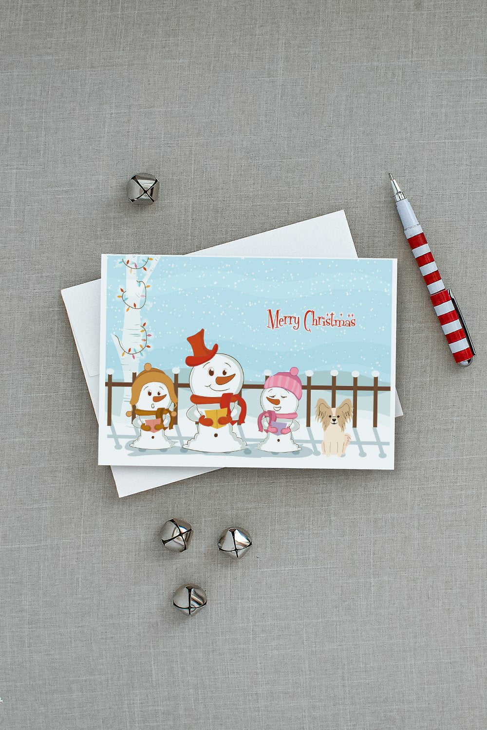 Merry Christmas Carolers Papillon Sable White Greeting Cards Pack of 8 Blank Cards with Envelopes Whimsical A7 Size 5x7