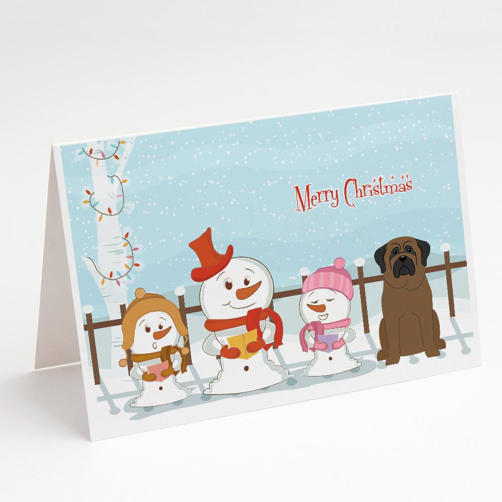Merry Christmas Carolers Bullmastiff Greeting Cards Pack of 8 Blank Cards with Envelopes Whimsical A7 Size 5x7