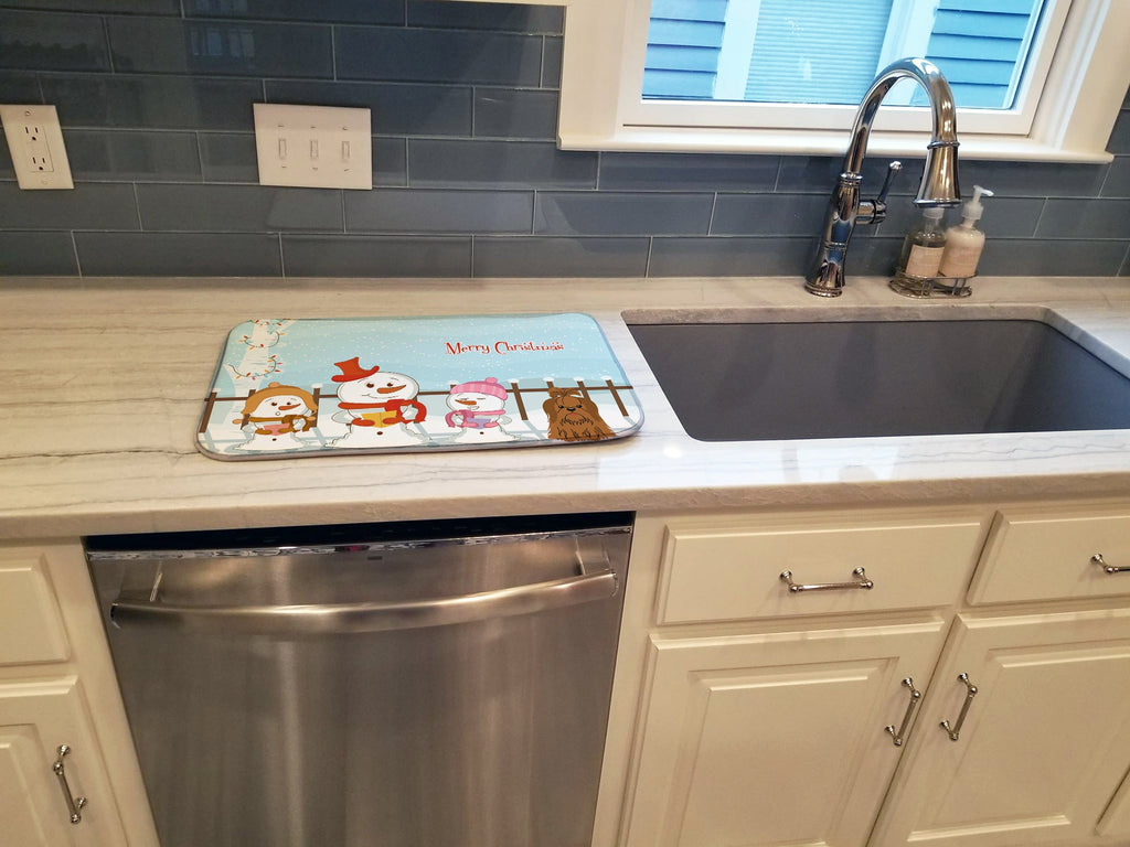 Merry Christmas Carolers Shih Tzu Chocolate Dish Drying Mat Absorbent Dish Drying Mat Pad for Kitchen Counter Dish Drainer Mat for Countertop, 14 x 21", Multicolor