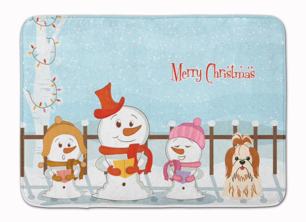 Merry Christmas Carolers Shih Tzu Red White Memory Foam Kitchen Mat Machine Washable Anti-Fatigue Cushion Comfort Bath or Kitchen Rug