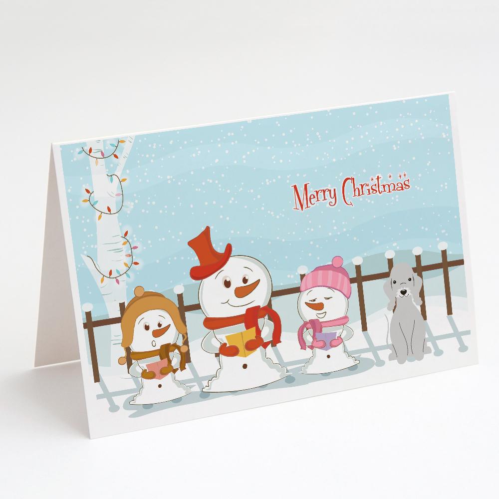 Merry Christmas Carolers Bedlington Terrier Blue Greeting Cards Pack of 8 Blank Cards with Envelopes Whimsical A7 Size 5x7